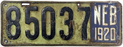 Nebraska 1919-1920 license plate design