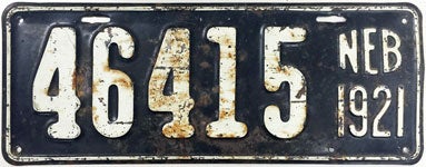 Nebraska Vintage Plate 1921 license plate design