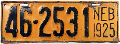 Nebraska Vintage Plate 1925 license plate design