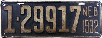 Nebraska Vintage Plate 1932 license plate design