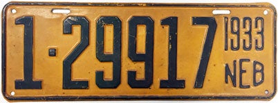 Nebraska Vintage Plate 1933 license plate design