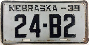 Nebraska Vintage Plate 1939 license plate design
