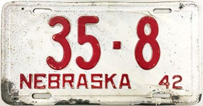 Nebraska Vintage Plate 1942 license plate design