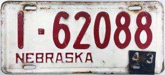 Nebraska 1943-1944 (WWII Era) license plate design
