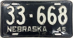 Nebraska Vintage Plate 1945 license plate design