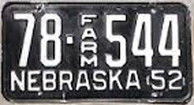 Nebraska 1952 Farm license plate design
