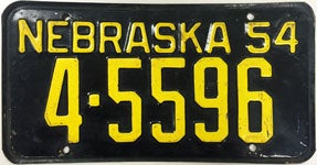 Nebraska Vintage Plate 1954 license plate design