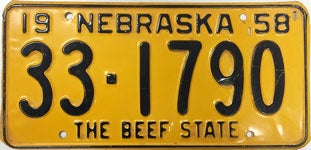 Nebraska Vintage Plate 1958 license plate design