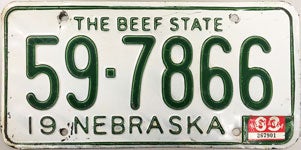 Nebraska 1962-1964 license plate design