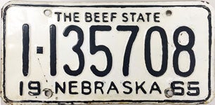 Nebraska Vintage Plate 1965 license plate design