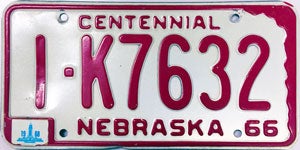 Nebraska 1966-1968 license plate design
