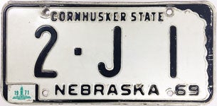 Nebraska 1969-1971 license plate design
