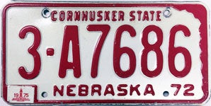 Nebraska 1972-1975 license plate design